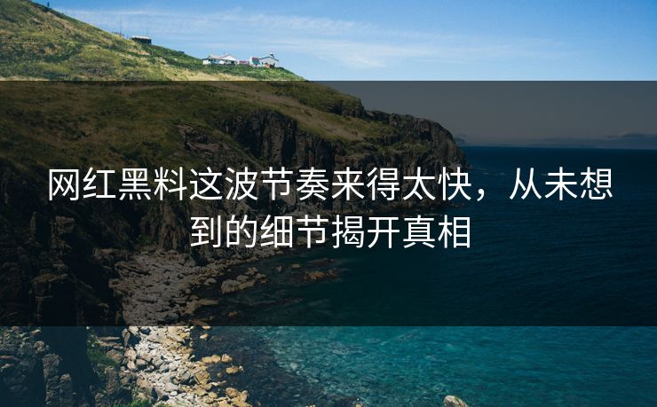网红黑料这波节奏来得太快，从未想到的细节揭开真相