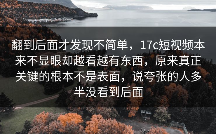 翻到后面才发现不简单，17c短视频本来不显眼却越看越有东西，原来真正关键的根本不是表面，说夸张的人多半没看到后面
